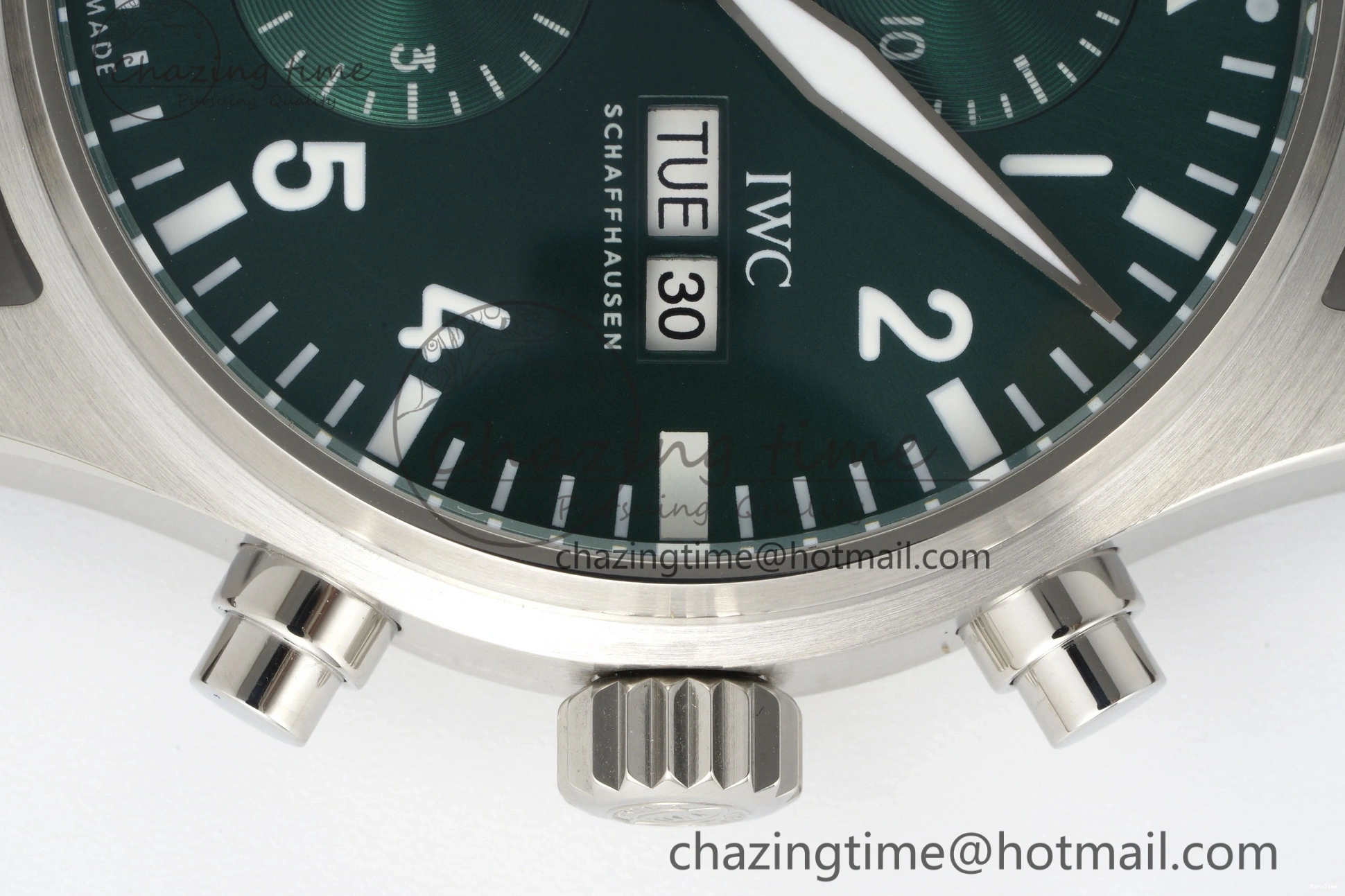 MIROTIME 0319 Bright Pilot Chrono SS AZF 1:1 Best Edition Green Dial on Brown Leather Strap A 7059